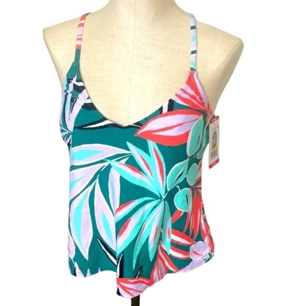 Anne Cole swimwear zesty tropical Mintgreen Coral UPF50 string Tankini New Sz XS